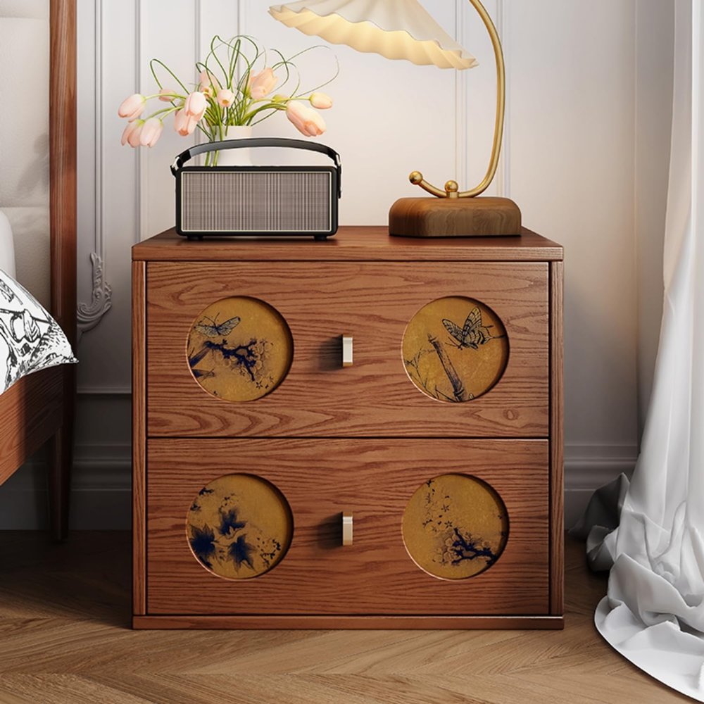 Chinese Solid Wood Nightstand, Freely Combinable Storage Cabinet, Suitable for Living Room, Bedroom and Entrance (Brown,19.6" L*16.5" W*18.9" H)