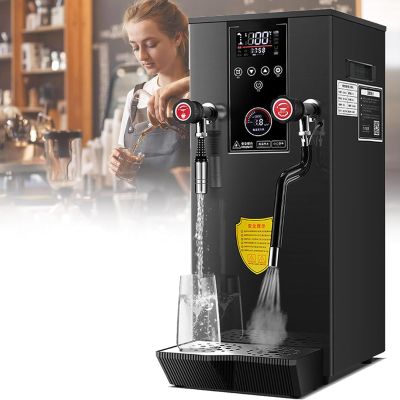 2500W Commercial Multi-Purpose Milk Frother,20L Full-Automatic Steam Boiling Water Frothing Machine, with 2 Lcd Temperature Display, for Coffee Tea Dessert Shop Black