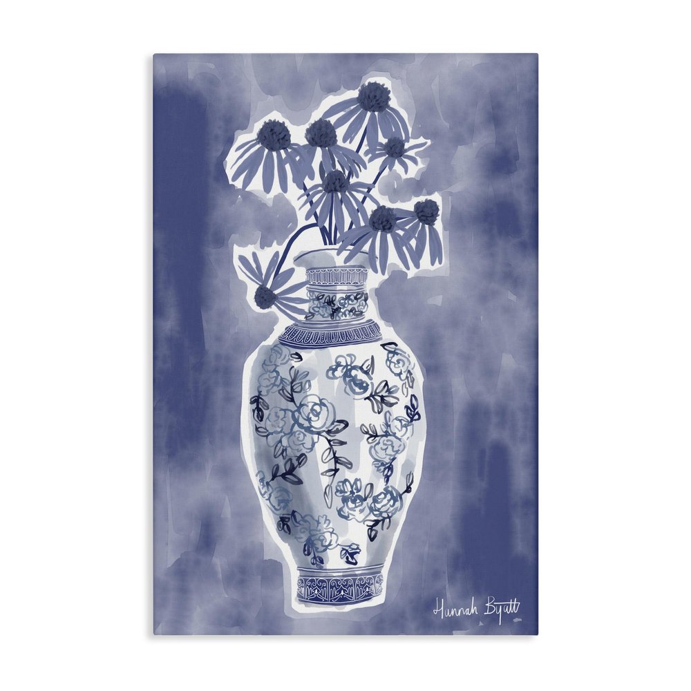Stupell Industries Chinoiserie with Black Eyed Susans Canvas Wall Art design by Hannah Byatt, 36 x 24