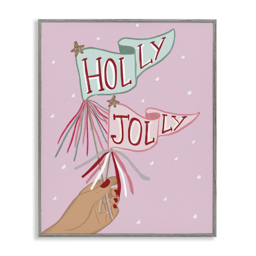 Stupell Industries Holly Jolly Festive Flags Gray Framed Giclee Art design by Chen Alyesh, 30 x 24