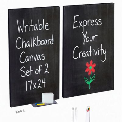 Large Chalkboard-Like Canvas Set of 2, 17x24 Writable, Message Ledge