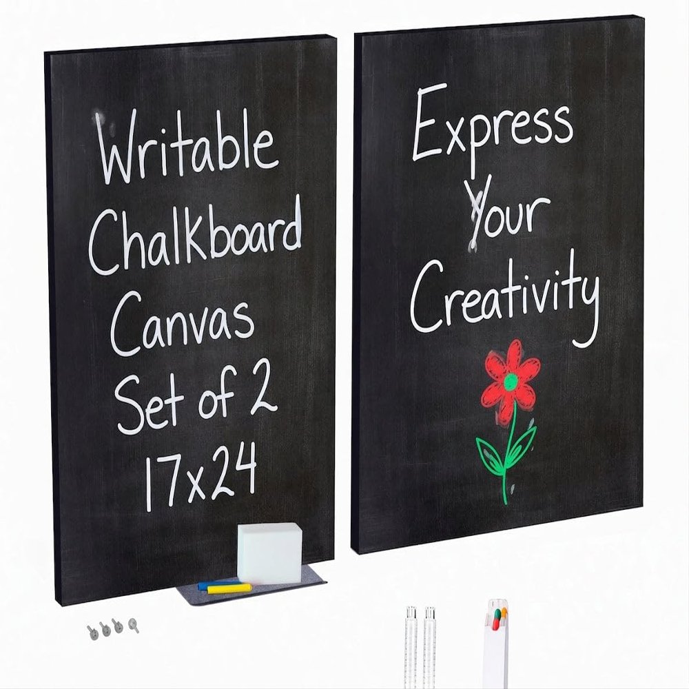 Large Chalkboard-Like Canvas Set of 2, 17x24 Writable, Message Ledge