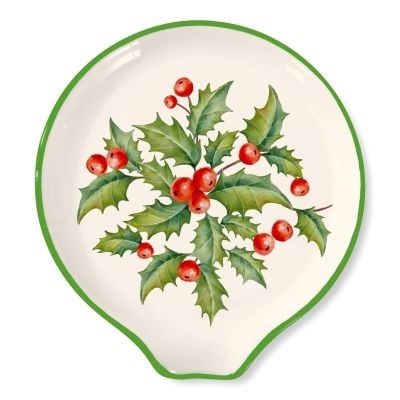 JarThenaAMCS 4.7inch Christmas Winter Spoon Rest Red Green Holly Berry Small Coffee Spoon Holder for Xmas Winter Bar Coffee Station Accessories