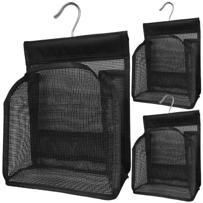 3-Pack Black Hanging Mesh Bath Organizers Portable Storage Baskets with Hooks for Easy Hanging, Ideal for Dorms & Showers