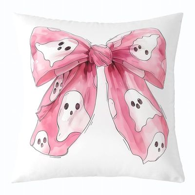 Erosebridal Pink Bow Throw Pillow Covers 16X16 Inch Halloween Decor Cushion Covers Kawaii Spooky Ghost Decorative Square Pillowcases for Bed Couch Living Room Girly Bowknot Cushion Cases