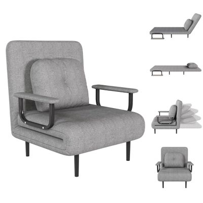 3 in 1 Convertible Sleeper Chair, Folding Futon Chair Bed Sleeper for Adults, Comfy Single Sofa Bed Chair with 5-Position Adjustable Backrest & Pillow for Small Spaces Living Room Bedroom (Grey)