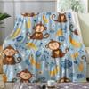 zcwl Monkey Blanket King Size, Banana Blue Fleece Throw Blanket for Couch Bed Sofa, Cartoon Animal Patterned Blankets and Throws, Super Soft Cozy Plush Flannel Blanket, 108x90, Decor & Gift view 1