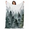 Fleece Throw Blanket Christmas Tree Winter Snowflake Striped Blankets, Reversible Microfiber Flannel Blanket Green Pine Forest Watercolor Lightweight Blankets for Couch Sofa Bed 50x60in view 2