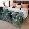 Fleece Throw Blanket Christmas Tree Winter Snowflake Striped Blankets, Reversible Microfiber Flannel Blanket Green Pine Forest Watercolor Lightweight Blankets for Couch Sofa Bed 50x60in view 3