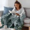 Fleece Throw Blanket Christmas Tree Winter Snowflake Striped Blankets, Reversible Microfiber Flannel Blanket Green Pine Forest Watercolor Lightweight Blankets for Couch Sofa Bed 50x60in view 4