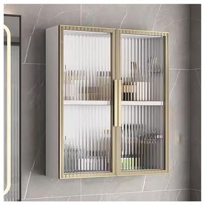 Dntum Wall Cabinets,Wall Mounted Home Bathroom Cabinet, Metal Medicine Cabinet with Glass Door Cosmetics Perfumes Storage Box Shower Cabinet Above Toilet,Golda50X60X14Cm