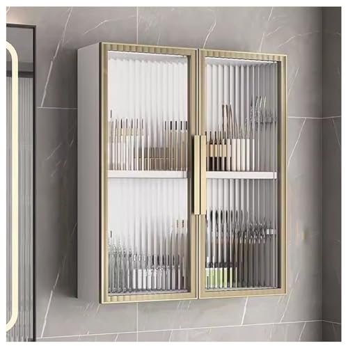 Dntum Wall Cabinets,Wall Mounted Home Bathroom Cabinet, Metal Medicine Cabinet with Glass Door Cosmetics Perfumes Storage Box Shower Cabinet Above Toilet,Golda50X60X14Cm