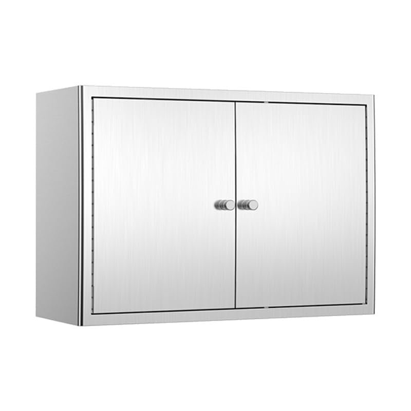 Wall Mounted Storage Cabinet Double Door with Removable Shelves Stainless Steel Display Shelf for Kitchen Bathroom Restaurant Balcony,Silver70X60X25Cm