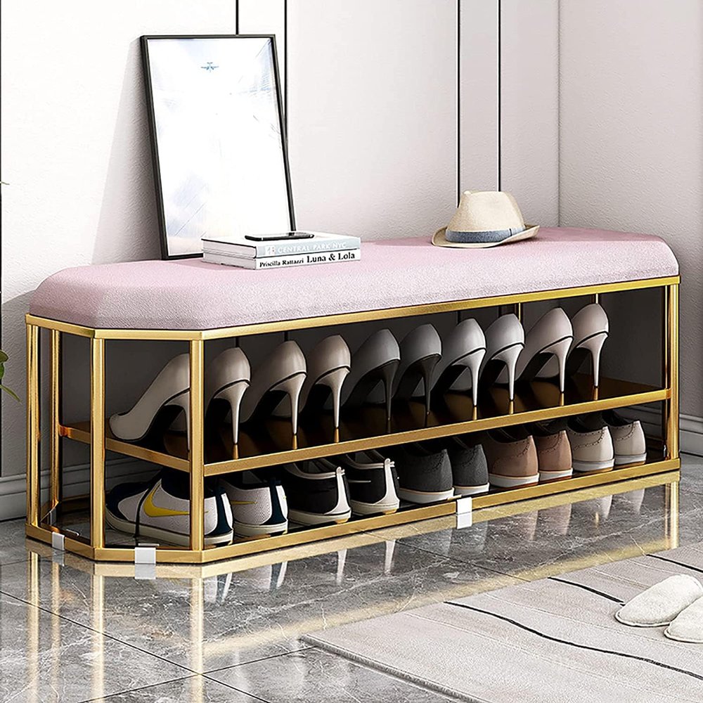 3-Tier Shoe Rack Bench, Entryway Bench with Cushioned Seat for Rooms