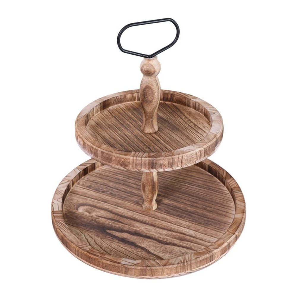 MVUYO FMURY Coffee Party Dining Room Table Tea Home Multifunction Decorative Organizer Breakfast for Kitchen Countertop Wood Two Tier Tray