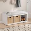 Furinno Cubicle Storage Bench, Shoe Bench with Padded Seat Cushion, 3-Cube Open Shelves Entryway Bench, for Closet, Entryway, Living Room, White view 2