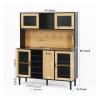 59" H Buffet Sideboard Cabinet with Storage Door & Power Outlet, Farmhouse Coffee Bar Cabinet with Wine Rack, Kitchen Pantry Living Room Black&Natural,for Kitchen view 2