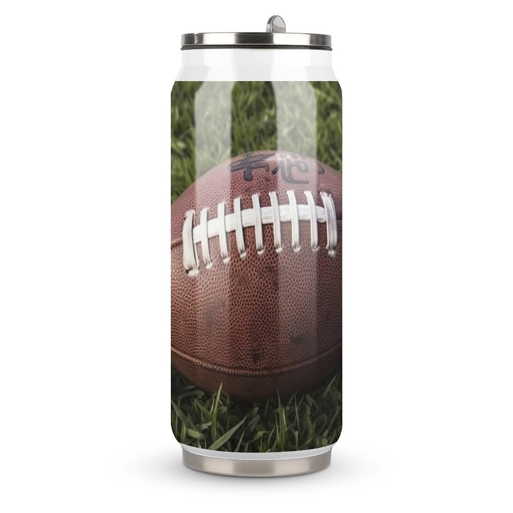 LJHDPMKT Coke Cup Brown Football Green Of Grass Printed Coca Coke Cans Water Bottle with Lid And Straw Drinking Mug Stainless