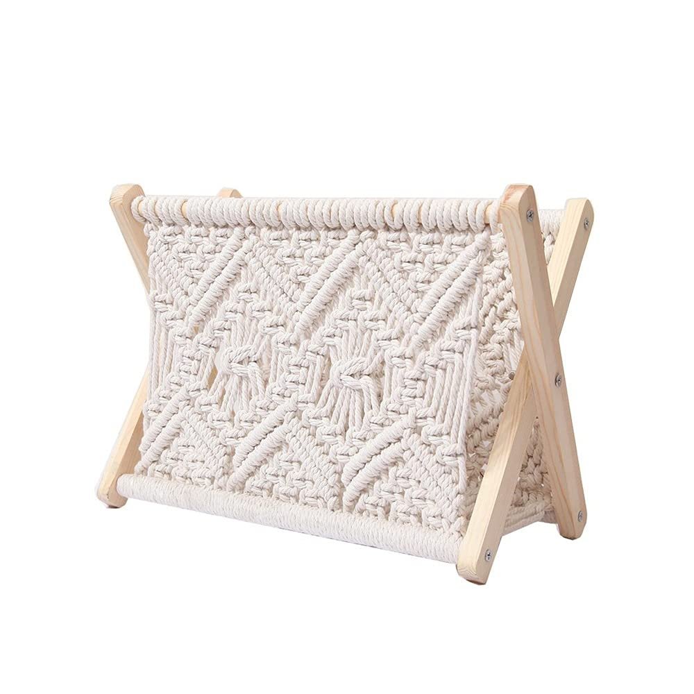 GFHSKRPL Cotton Rope Woven Storage Rack Macrame Magazine Rack Books Newspapers Holder Organizer