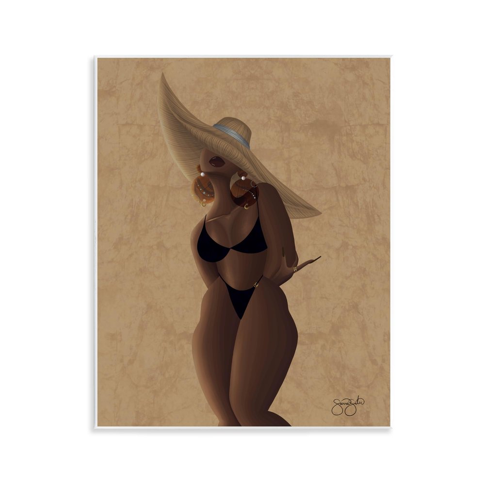 Black Sahara Portrait Boho Glam, 11 x 14 Inch Mounted Print on Wall Plaque