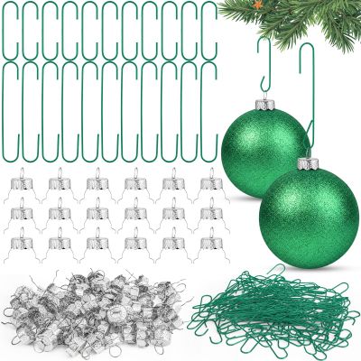 Reallnaive 400 Pack Round Christmas Ornament Caps and Hooks Set,Green