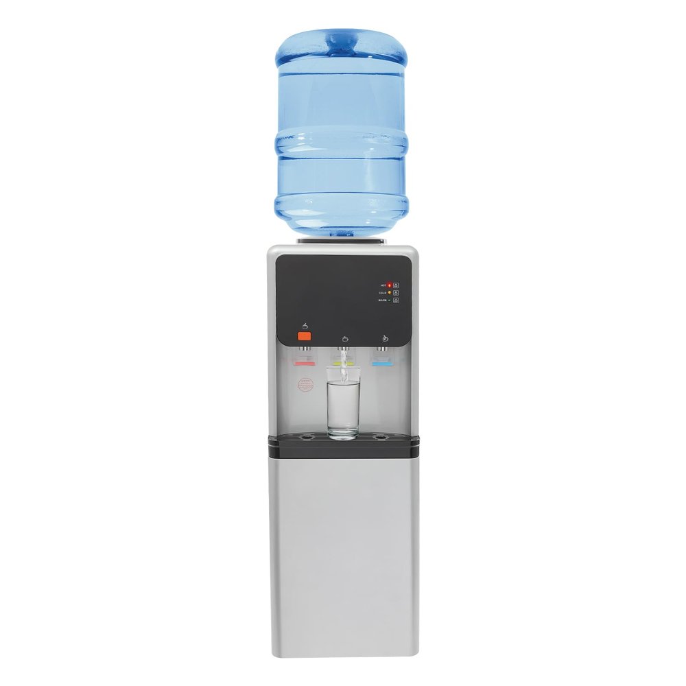 Top Loading Water Cooler, Standing Water Dispenser with 3 Temperature Settings - Hot, Warm and Cold Water, Child Safety Lock, Water Cooler Dispenser for Homes, Kitchens, Offices, Dorms (Silver Black)