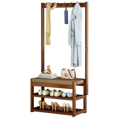 PPXCZZ Bamboo Hall Tree with Upholstered Shoe Bench, Coat Rack & Storage Shelf, Entryway Organizer for Bedroom & Mudroom(70x29x168cm)