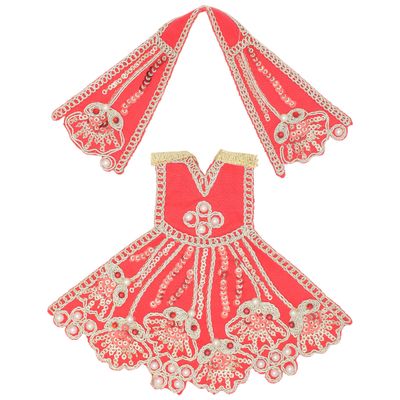 Decorative Laxmi Durga Devi MATA Dress poshak vastra Cloth lehanga Chunari for God Idol Statue Home Temple Indian Traditional Navratri Festival Laxmi Poojan Dress Decorations(Size:-6")(Red)
