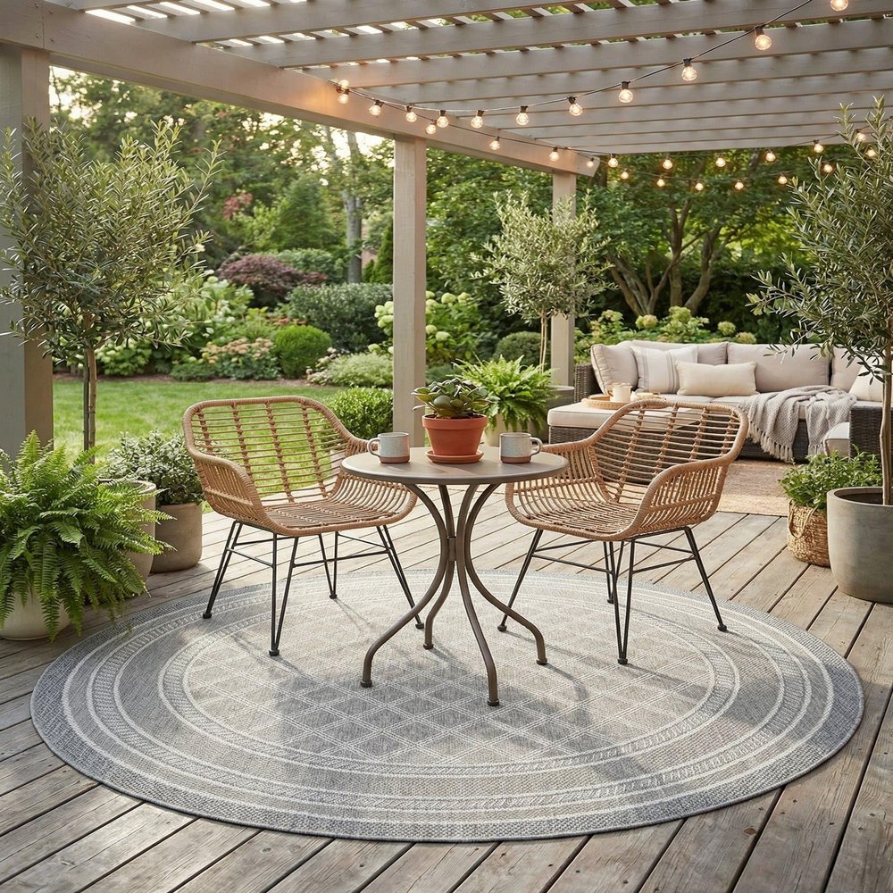 Rugs.com - Outdoor Lattice Rug 8 Ft Round Gray Indoor/Outdoor Rug Easy-Clean Flatweave for Patio, Deck, and Porch