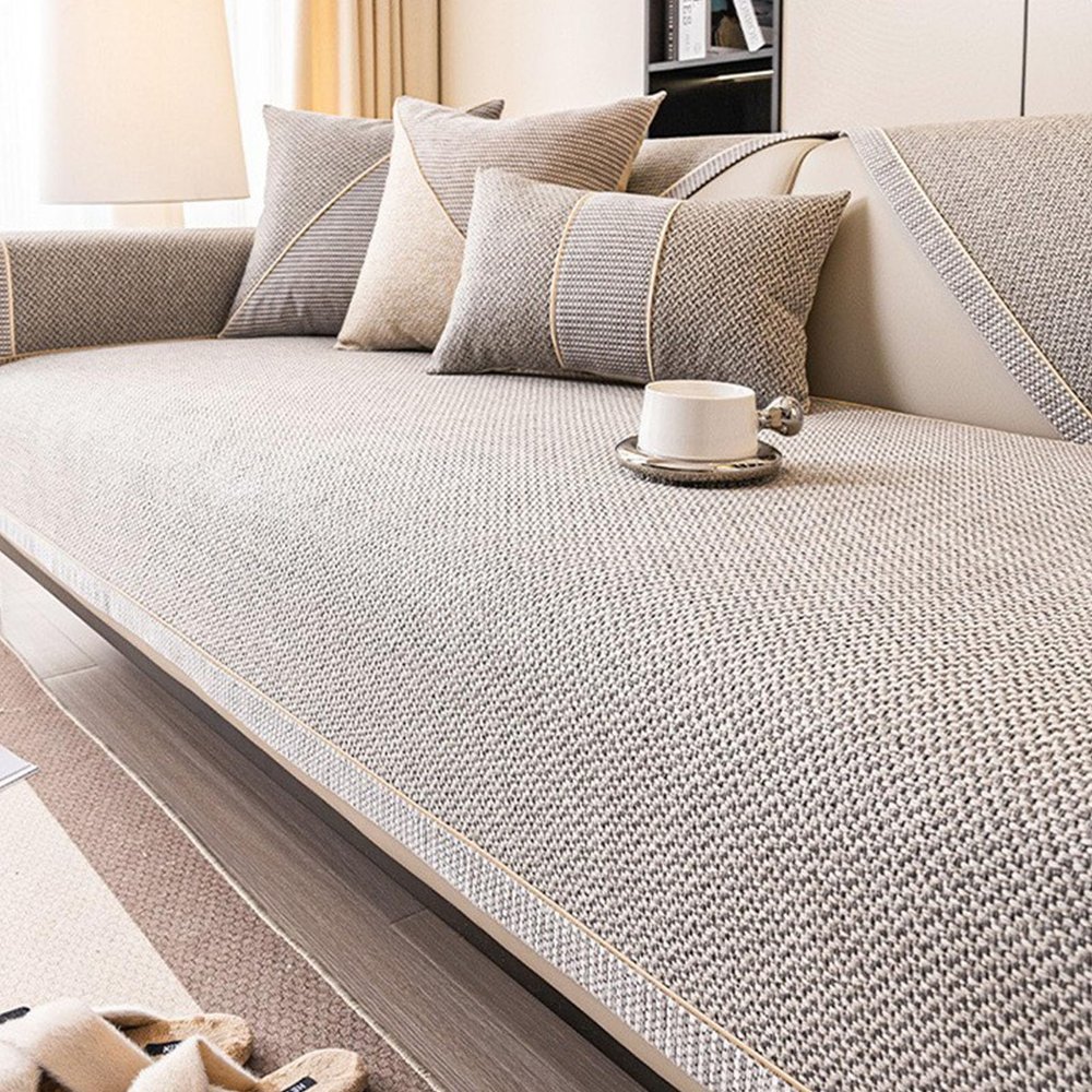Aphisoft Modern Woven Cotton and Linen Sofa Cover, Couch Cover for Loveseat/3 Cushion/L Shaped/Chaise Lounge Couch/Sectional Couch,Anti-Slip Solid Sofa Slipcover (Gray,110 * 180cm/43.3 * 70.8in)