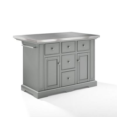 HomeStock Kitchen Island with Storage & Towel Bar - Stainless Steel Top, Portable Cart, Modern Kitchen Furniture
