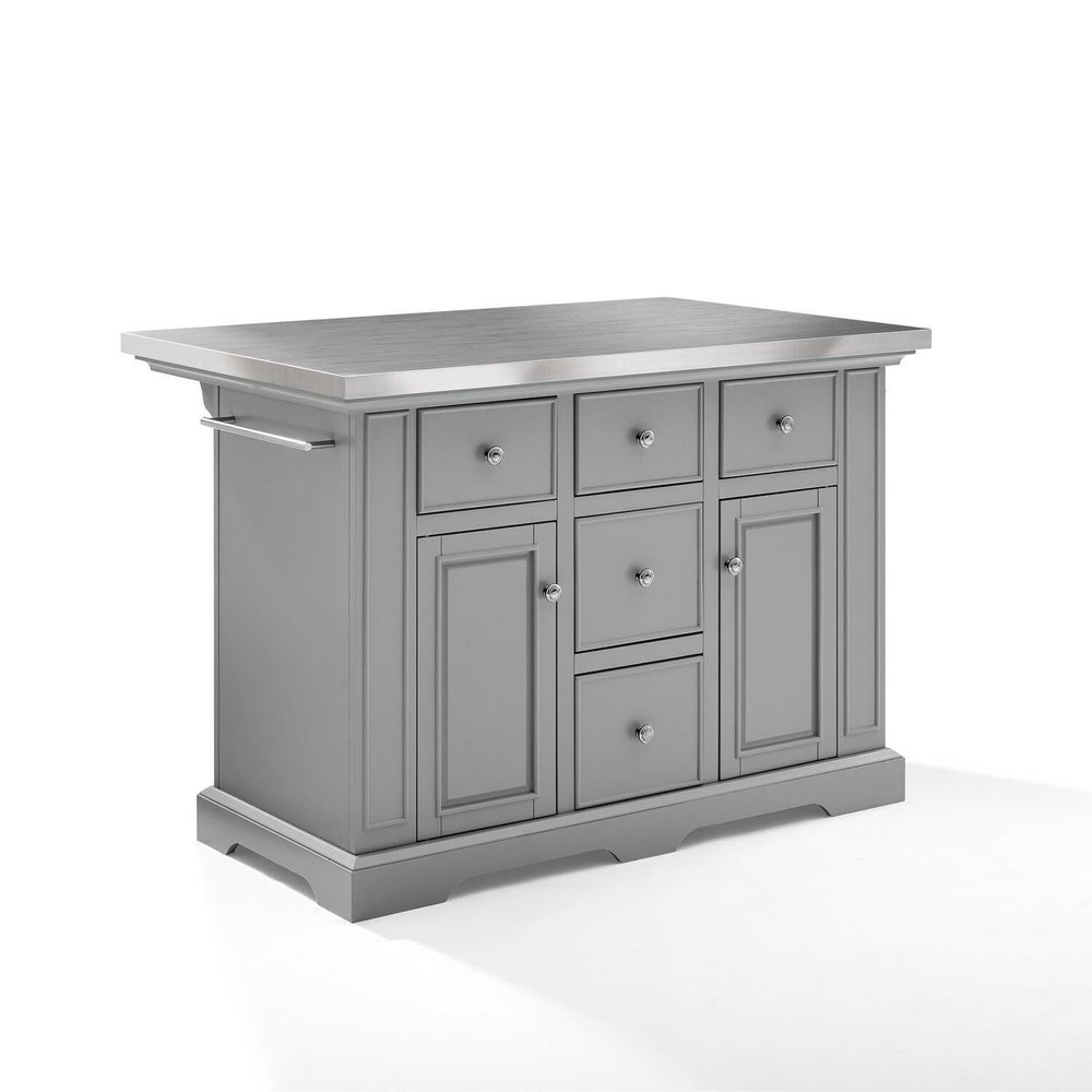 HomeStock Kitchen Island with Storage & Towel Bar - Stainless Steel Top, Portable Cart, Modern Kitchen Furniture