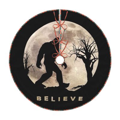 Funny Bigfoot Sasquatch Full Moon Christmas Tree Skirt 30 Inches Grid Edging Tree Skirt, Small Rustic Tree Mat for Merry Christmas Farmhouse Decor Xmas Holiday Home Party Decorations Indoor Outdoor