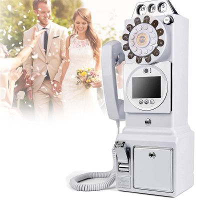 Lbxlhr 1080p Video Guestbook Wedding Phone,Wedding Phone Guestbook with Lens Recording,32G Memory Card,Retro 1960's Style Audio Guest Book,Creative Wedding Decorations(White)