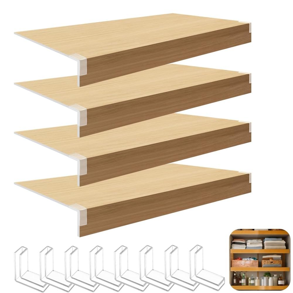 4 Sets Faux Wood Shelf Covers for Wire Shelving - 26"x10" Removable Pantry Shelf Liners | Durable PVC Closet Rack Covers with Easy Installation