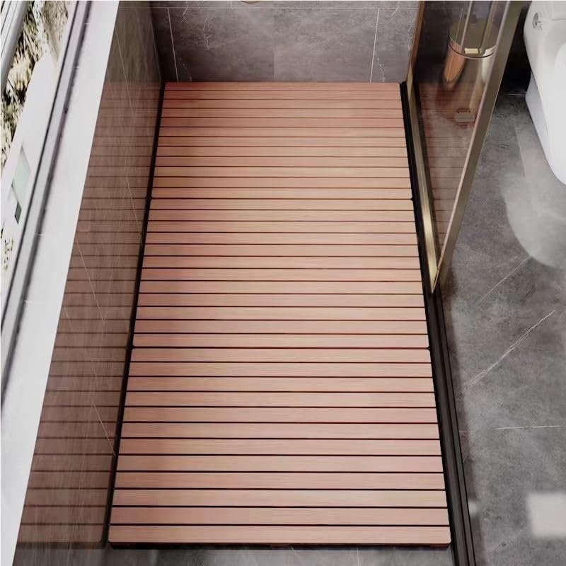 FENNIDICE Natural Teak Wood Shower Bath Mat, Customizable Non Slip Wooden Shower Mat for Inside Shower,Wood Bathtub Mat for Spa, Sauna, Pool and Hot Tub, Indoor and Outdoor Use(34x38in(86x97cm))