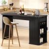 ONBRILL 59 Inch Kitchen Island with Storage, Fluted Counter Height Table, Mid-Century Modern Kitchen Island Table with Sliding Door, Home Bar Tables with Wine Rack and Drawers Black view 1