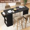 ONBRILL 59 Inch Kitchen Island with Storage, Fluted Counter Height Table, Mid-Century Modern Kitchen Island Table with Sliding Door, Home Bar Tables with Wine Rack and Drawers Black view 3