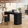 ONBRILL 59 Inch Kitchen Island with Storage, Fluted Counter Height Table, Mid-Century Modern Kitchen Island Table with Sliding Door, Home Bar Tables with Wine Rack and Drawers Black view 4