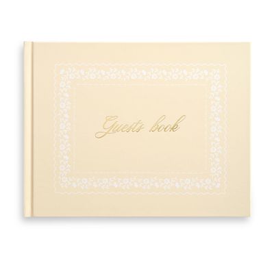 &And Per Se Beige Patterned Wedding Guest Book with Photo Spots Elegant Hardcover Sign-in Book for Classic Weddings, Baby Showers & Timeless Events Neutral Memory Keepsake Album