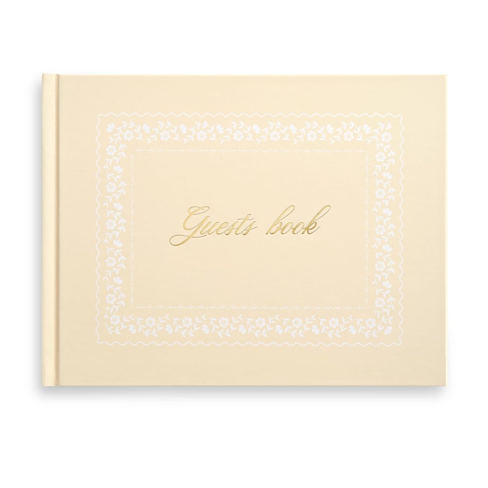 &And Per Se Beige Patterned Wedding Guest Book with Photo Spots Elegant Hardcover Sign-in Book for Classic Weddings, Baby Showers & Timeless Events Neutral Memory Keepsake Album