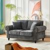63.5" Chenille Loveseat Sofa - Traditional Rolled Arm Couch with Nailhead Trim, Chesterfield Couch with 2 Throw Pillows and Solid Wood Frame, Earthy Tone Upholstery 2-Seater Sofa for Living Room, Gray view 1