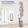 Coat Rack Freestanding, Black Coat Rack with Umbrella Holder, standing hat rack umbrella stand for entryway, coat hanger stand with 12 Hooks, office coat tree for Hat, Umbrella, jacket, Bag, Clothes view 2