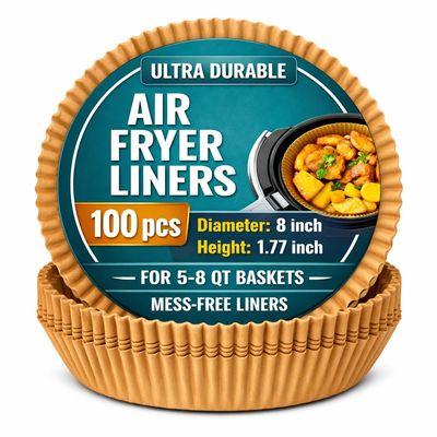 100 Pack 8 Inch Round Air Fryer Liners, Disposable Unbleached Parchment Paper, Non Stick and Grease Resistant, Heat Resistant Baking Paper for Air Fryer and Oven