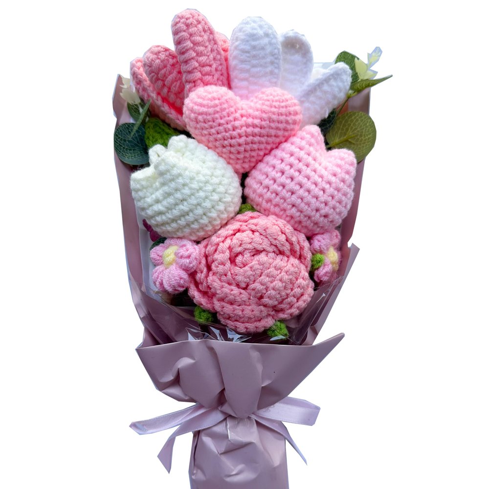crochet flower bouquet , Finished Handmade Flowers crochet tulips bouquet Valentine's Day Mother's Day Birthday Wedding Teacher's Day Giftfo (Pink Love)