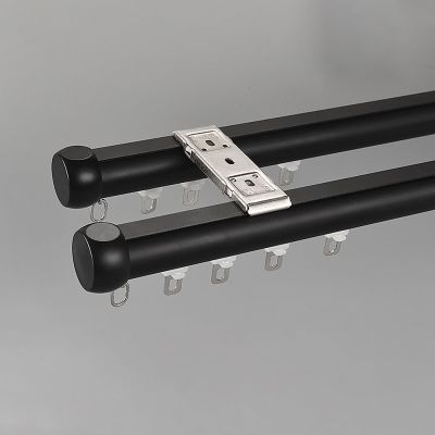 Double Curtain Track, Aluminum Alloy Silent Double Rail, Ceiling Mount Double Curtain Pole Window Rods For Living Room Bedroom Room Divider(Black,2.1m(6.9ft))