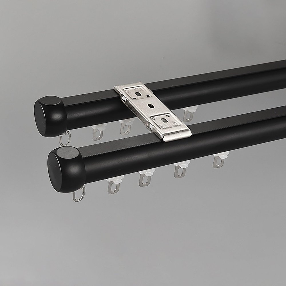 Double Curtain Track, Aluminum Alloy Silent Double Rail, Ceiling Mount Double Curtain Pole Window Rods For Living Room Bedroom Room Divider(Black,2.1m(6.9ft))