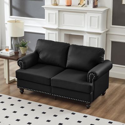 Modern Classic Design with Nails Living RoomLoveseat & Sofa Leather Couch,Upholstered Imitation Cowhide Leather,Comfort and Safety