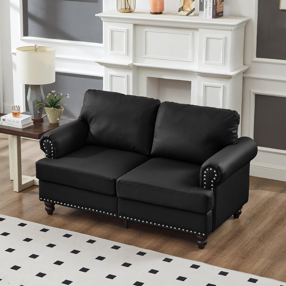 Modern Classic Design with Nails Living RoomLoveseat & Sofa Leather Couch,Upholstered Imitation Cowhide Leather,Comfort and Safety