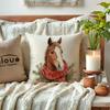 2Pack Christmas Horse Throw Pillowcases with Red Scarf Holly Berries Cushion Cover Winter Holiday Rustic Farmhouse Decorative Pillow Covers 18 x 18 Inches for Seasonal Sofa Couch Porch(Red) view 2